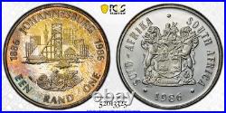 PR67CAM 1986 South Africa Silver Proof Rand, PCGS Trueview- Rainbow Toned