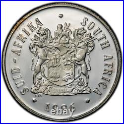 PR67CAM 1986 South Africa Silver Proof Rand, PCGS Trueview- Rainbow Toned