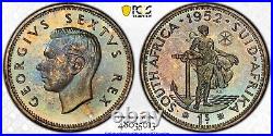 PR67 1952 South Africa 1 Shilling Silver Proof, PCGS Trueview- Rainbow Toned