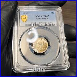 PR67 1952 South Africa Silver 6 Pence Proof, PCGS Trueview- Pretty Rainbow Toned