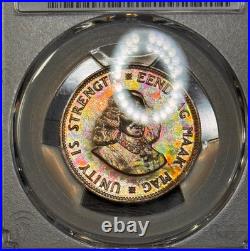 PR67 1961 South Africa 20 Cent Silver Proof, PCGS Trueview- Bright Rainbow Toned