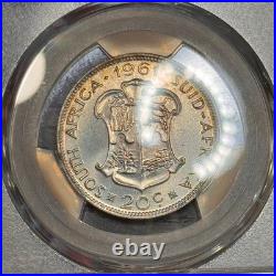 PR67 1961 South Africa 20 Cent Silver Proof, PCGS Trueview- Bright Rainbow Toned
