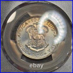 PR67 1961 South Africa 20 Cent Silver Proof, PCGS Trueview- Bright Rainbow Toned