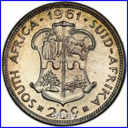 PR67 1961 South Africa 20 Cent Silver Proof, PCGS Trueview- Bright Rainbow Toned