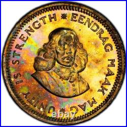 PR67 1961 South Africa 5 Cent Silver Proof, PCGS Trueview- Nicely Rainbow Toned