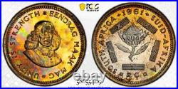 PR67 1961 South Africa 5 Cent Silver Proof, PCGS Trueview- Nicely Rainbow Toned