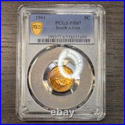 PR67 1961 South Africa 5 Cent Silver Proof, PCGS Trueview- Nicely Rainbow Toned