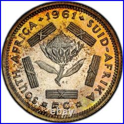 PR67 1961 South Africa 5 Cent Silver Proof, PCGS Trueview- Nicely Rainbow Toned