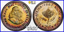 PR67+ 1962 South Africa 2 1/2 Cent Silver Proof, PCGS Trueview- Rainbow Toned