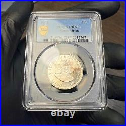 PR67+ 1964 20C South Africa 20 Cents Silver Proof, PCGS Trueview- Rainbow Toned