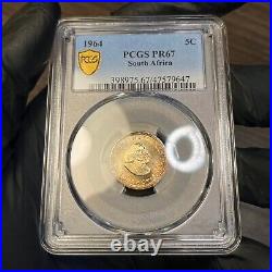 PR67 1964 South Africa 5 Cent Silver Proof, PCGS Trueview- Rainbow Toned