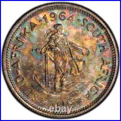 PR67 1964 South Africa Silver 10 Cent Proof, PCGS Trueview- Rainbow Toned
