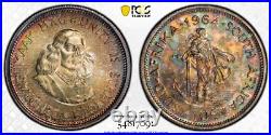 PR67 1964 South Africa Silver 10 Cent Proof, PCGS Trueview- Rainbow Toned