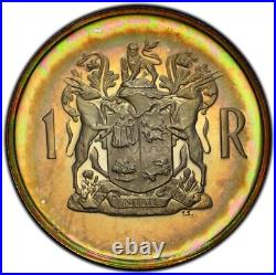 PR67 1969 South Africa 1 Rand Silver Proof, PCGS Trueview- Rainbow Toned