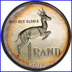 PR67 1975 South Africa 1 Rand Silver Proof, PCGS Trueview- Nicely Toned POP 1/1