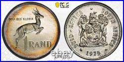 PR67 1975 South Africa 1 Rand Silver Proof, PCGS Trueview- Nicely Toned POP 1/1