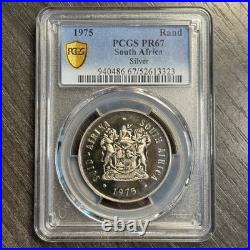 PR67 1975 South Africa 1 Rand Silver Proof, PCGS Trueview- Nicely Toned POP 1/1
