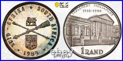 PR68DCAM 1985 South Africa Silver Proof Rand, PCGS Trueview- Rainbow Toned