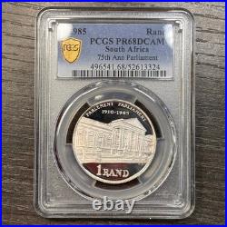 PR68DCAM 1985 South Africa Silver Proof Rand, PCGS Trueview- Rainbow Toned