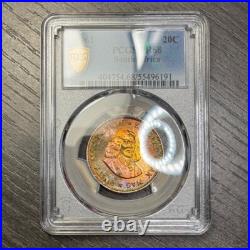 PR68 1961 South Africa 20 Cent Silver Proof, PCGS- Vivid Rainbow Toned TOP POP