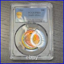 PR68 1961 South Africa 20 Cent Silver Proof, PCGS- Vivid Rainbow Toned TOP POP