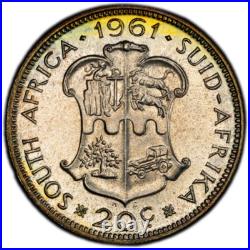 PR68 1961 South Africa 20 Cent Silver Proof, PCGS- Vivid Rainbow Toned TOP POP