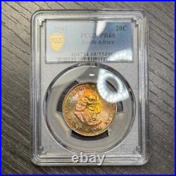 PR68 1961 South Africa 20 Cent Silver Proof, PCGS- Vivid Rainbow Toned TOP POP