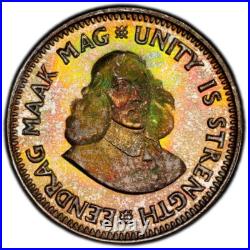 PR68 1961 South Africa 2 1/2 Cent Silver Proof, PCGS- Rainbow Toned TOP POP