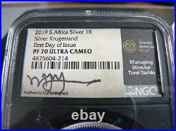 Pair of 2019 PF70 UC MS70 South Africa Silver Krugerrand NGC Signed Tsehlo FDOI