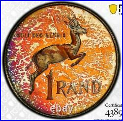 Platecoin Top Pop Toned PCGS PR67 DCAM 1983 South Africa Silver Rand PQ Color