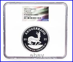 Proof 2021 S. Africa 2 oz Silver Krugerrand NGC PF 70 First Releases SPOTS SA4