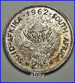 Proof Toned 1962 South Africa 2 1/2 Cent 1st Decimal Silver Unc Bu Color (dr)