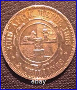 RARE (Gold Patina) SILVER COIN 1893 South African 2 Shilling Coin F-VF