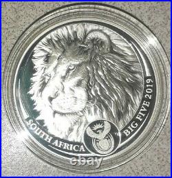 RARE South Africa 2019 PROOF Big Five Lion 5 Rand 1 OZ Sliver Coin in capsule