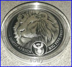 RARE South Africa 2019 PROOF Big Five Lion 5 Rand 1 OZ Sliver Coin in capsule