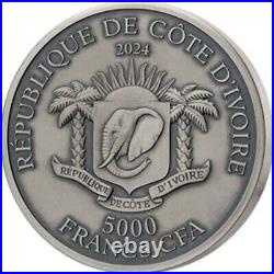 RHINO Big Five 1 Oz Silver Coin 1000 Francs Ivory Coast 2024