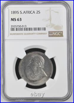 Rare 1895 Paul Kruger South Africa Silver 2 Shillings 2S NGC MS63 Scarce
