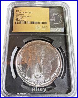 Rare 2019 South Africa Big Five Elephant 1 Oz Silver NGC MS70 FDOI