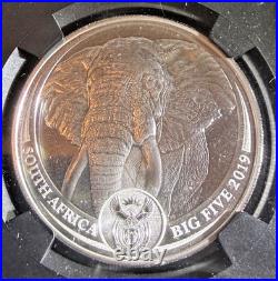 Rare 2019 South Africa Big Five Elephant 1 Oz Silver NGC MS70 FDOI