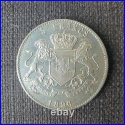 Rare Exceptionnel Congo Belge 5 Francs 1896 Leopold II Argent Silver Ef