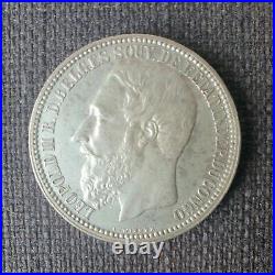 Rare Exceptionnel Congo Belge 5 Francs 1896 Leopold II Argent Silver Ef