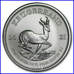 Roll of 20 2021 South Africa 1 oz 999 Fine Silver Krugerrand BU IN STOCK