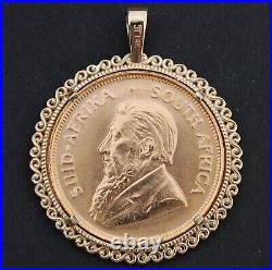 Round 1984 South Africa Krugerrand Pendant 14K Yellow Gold Plated Silver 1.5'