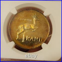 SEE VIDEO toning 1987 South Africa Silver 1 Rand NGC PF67 springbok GOLD toned