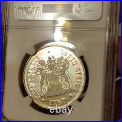 SEE VIDEO toning 1987 South Africa Silver 1 Rand NGC PF67 springbok GOLD toned
