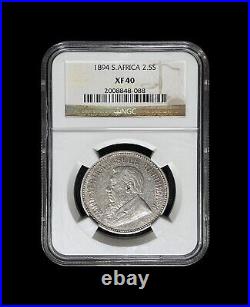 SOUTH AFRICA. 1894, 2 1/2 Shillings, Silver NGC XF40 ZAR, Rare