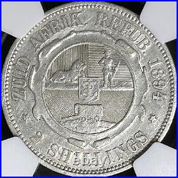 SOUTH AFRICA. 1894, 2 Shillings, Silver NGC AU ZAR, RARE, Key Date