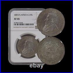 SOUTH AFRICA. 1895, 2 1/2 Shillings, Silver NGC XF45 ZAR, Rare