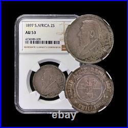 SOUTH AFRICA. 1897, 2 Shillings, Silver NGC AU53 ZAR, Kruger RARE