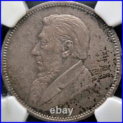 SOUTH AFRICA. 1897, 2 Shillings, Silver NGC AU53 ZAR, Kruger RARE